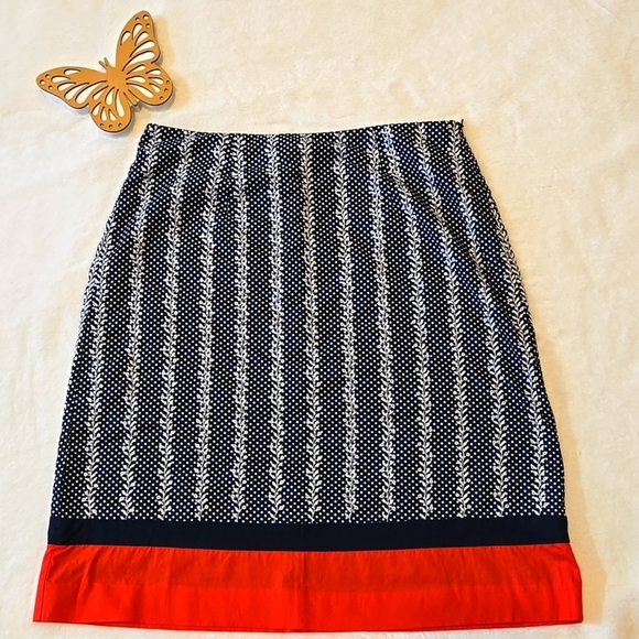 Talbots Navy Coral Polka Dot Color Block Pencil skirt size 4 Petite 4P - Picture 1 of 6